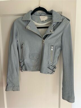 IRO Women's Light Blue Custom Painted Scorpion Leather Moto Jacket